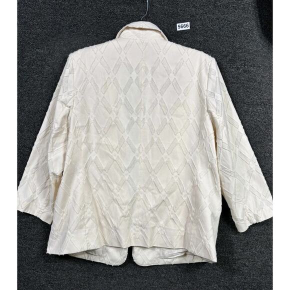 Chico’s Textured Blazer Jacket Womens Size 3 US 16 Natural Cream Cotton Casual - Picture 2 of 7